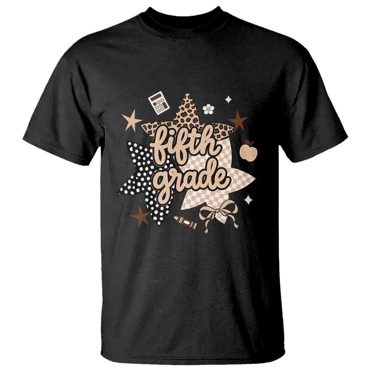 Fifth Grade Leopard Checkered Star Coquette T Shirt Cute 5th Grade Girl Back to School Gift TS02 Black Print Your Wear
