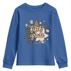 Fifth Grade Leopard Checkered Star Coquette Youth Sweatshirt Cute 5th Grade Girl Back to School Gift TS02 Royal Blue Print Your Wear
