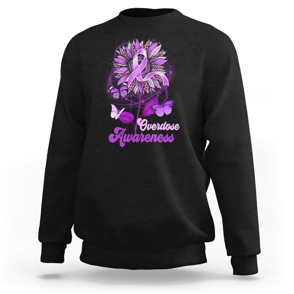Overdose Awareness Sweatshirt Sunflower Purple Overdose Prevention TS02 Black Printyourwear