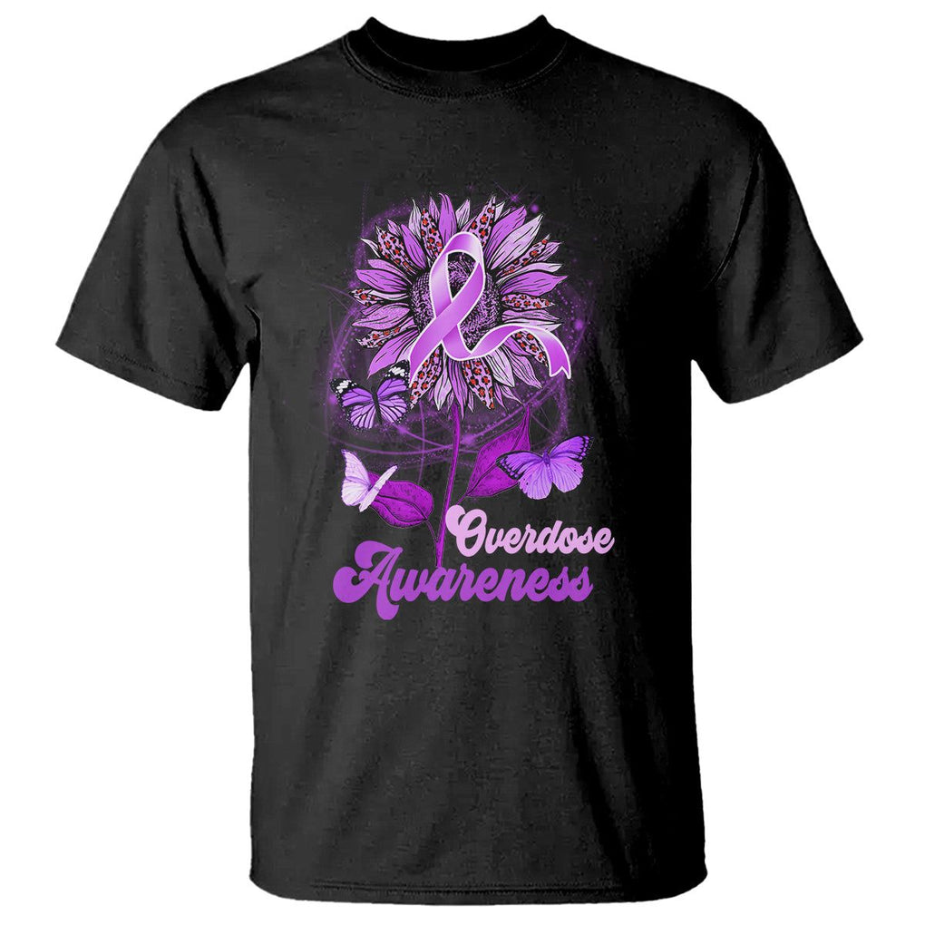 Overdose Awareness T Shirt Sunflower Purple Overdose Prevention TS02 Black Printyourwear