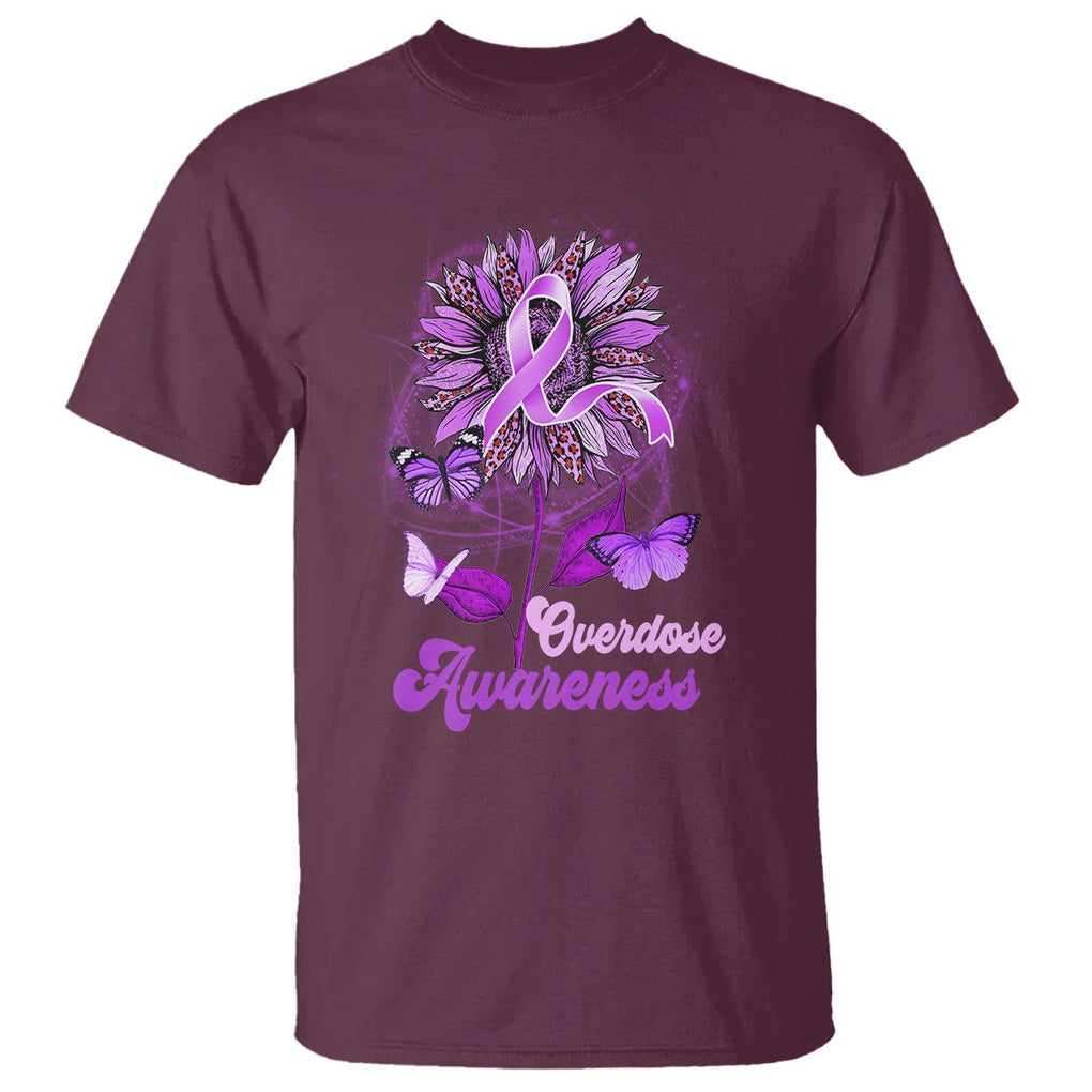 Overdose Awareness T Shirt Sunflower Purple Overdose Prevention TS02 Maroon Printyourwear