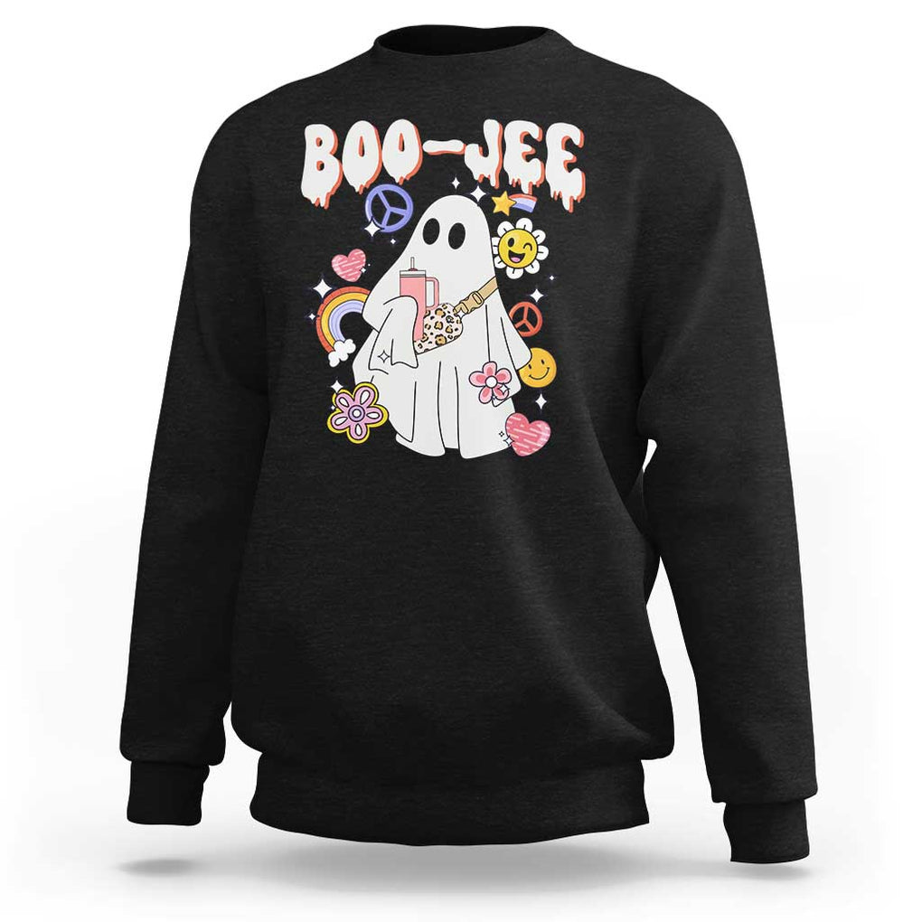 Ghost Halloween Costume Sweatshirt Spooky Season Hippie Boujee Boo-Jee TS02 Black Print Your Wear