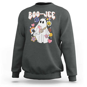 Ghost Halloween Costume Sweatshirt Spooky Season Hippie Boujee Boo-Jee TS02 Dark Heather Print Your Wear