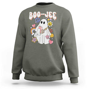 Ghost Halloween Costume Sweatshirt Spooky Season Hippie Boujee Boo-Jee TS02 Military Green Print Your Wear