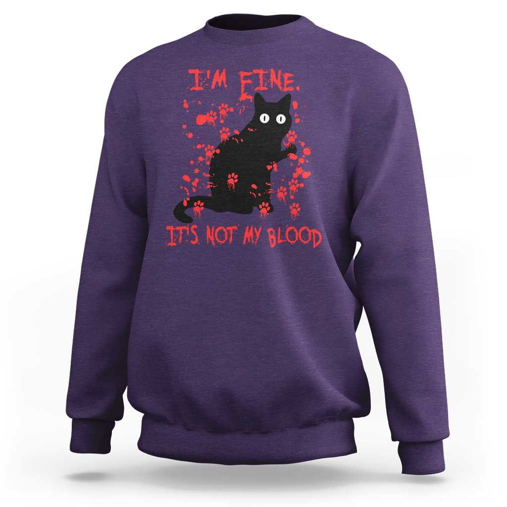 Funny Black Cat Sweatshirt It's Fine I'm Fine It's Not My Blood Halloween Joke TS02 Purple Print Your Wear