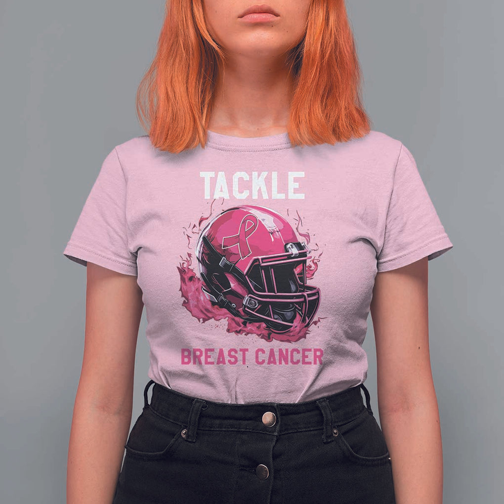 Tackle Breast Cancer T Shirt For Women Pink Ribbon Awareness American Football Helmet TS02 Light Pink Print Your Wear