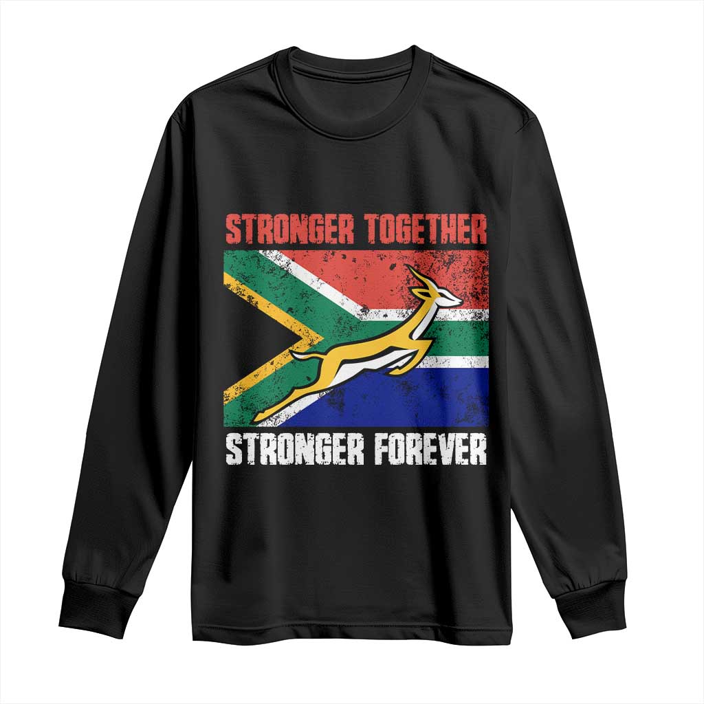 South Africa Rugby Springboks Long Sleeve Shirt Stronger Together Stronger Forever Go Bokke TS02 Black Print Your Wear