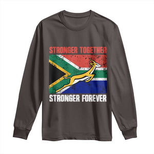 South Africa Rugby Springboks Long Sleeve Shirt Stronger Together Stronger Forever Go Bokke TS02 Dark Chocolate Print Your Wear