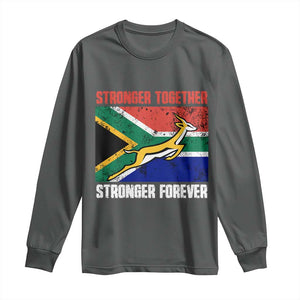 South Africa Rugby Springboks Long Sleeve Shirt Stronger Together Stronger Forever Go Bokke TS02 Dark Heather Print Your Wear