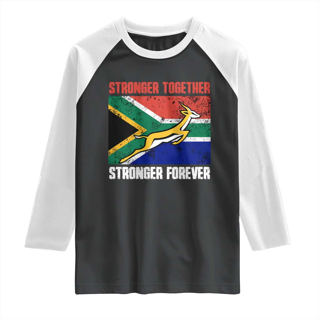 South Africa Rugby Springboks Raglan Shirt Stronger Together Stronger Forever Go Bokke TS02 Black White Print Your Wear