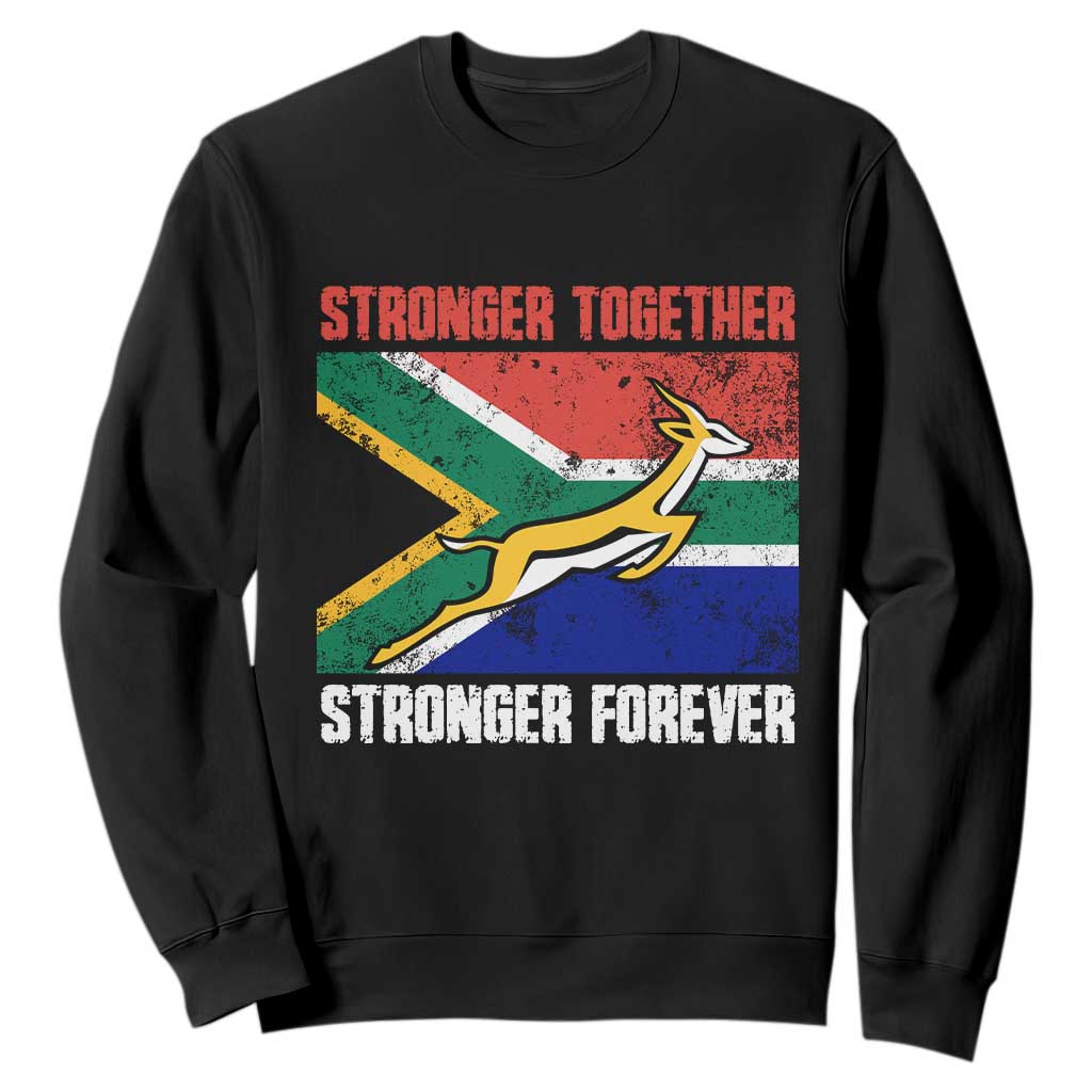 South Africa Rugby Sweatshirt Stronger Together Stronger Forever Springboks Go Bokke TS02 Black Printyourwear