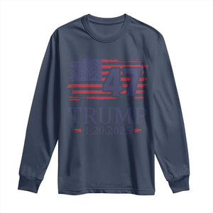 President Trump Inauguration Day 2025 Long Sleeve Shirt 47th President January 20th American Flag TS02 Navy Print Your Wear