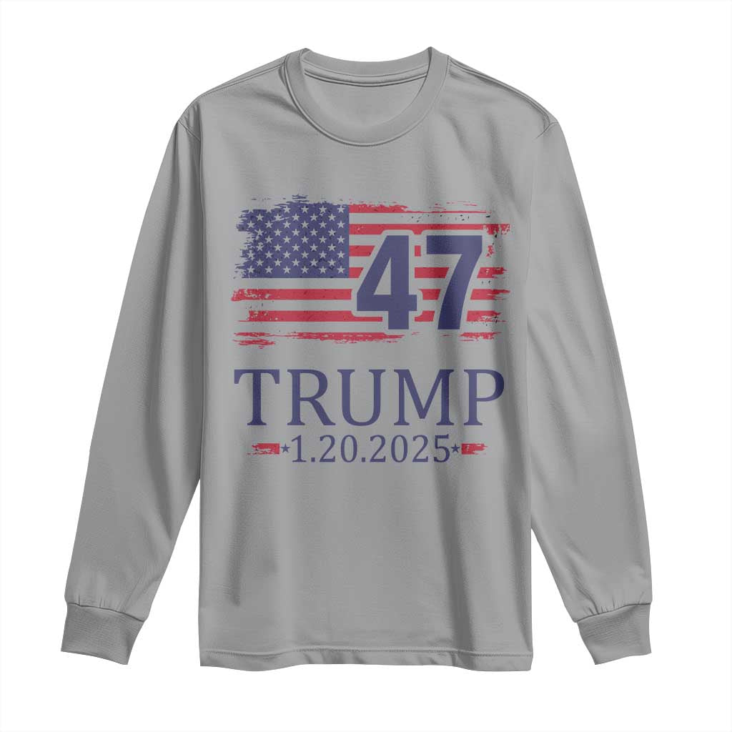 President Trump Inauguration Day 2025 Long Sleeve Shirt 47th President January 20th American Flag TS02 Sport Gray Print Your Wear