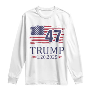 President Trump Inauguration Day 2025 Long Sleeve Shirt 47th President January 20th American Flag TS02 White Print Your Wear