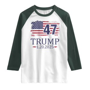 President Trump Inauguration Day 2025 Raglan Shirt 47th President January 20th American Flag TS02 White Dark Forest Green Print Your Wear