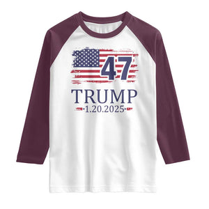 President Trump Inauguration Day 2025 Raglan Shirt 47th President January 20th American Flag TS02 White Maroon Print Your Wear