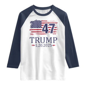 President Trump Inauguration Day 2025 Raglan Shirt 47th President January 20th American Flag TS02 White Navy Print Your Wear