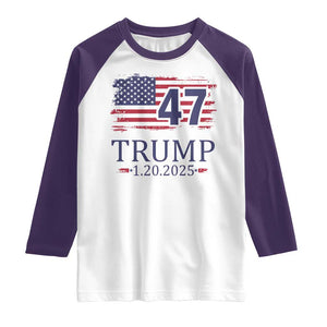 President Trump Inauguration Day 2025 Raglan Shirt 47th President January 20th American Flag TS02 White Purple Print Your Wear