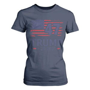 President Trump Inauguration Day 2025 T Shirt For Women 47th President January 20th American Flag TS02 Navy Print Your Wear