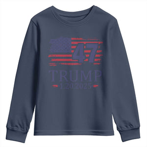 President Trump Inauguration Day 2025 Youth Sweatshirt 47th President January 20th American Flag TS02 Navy Print Your Wear