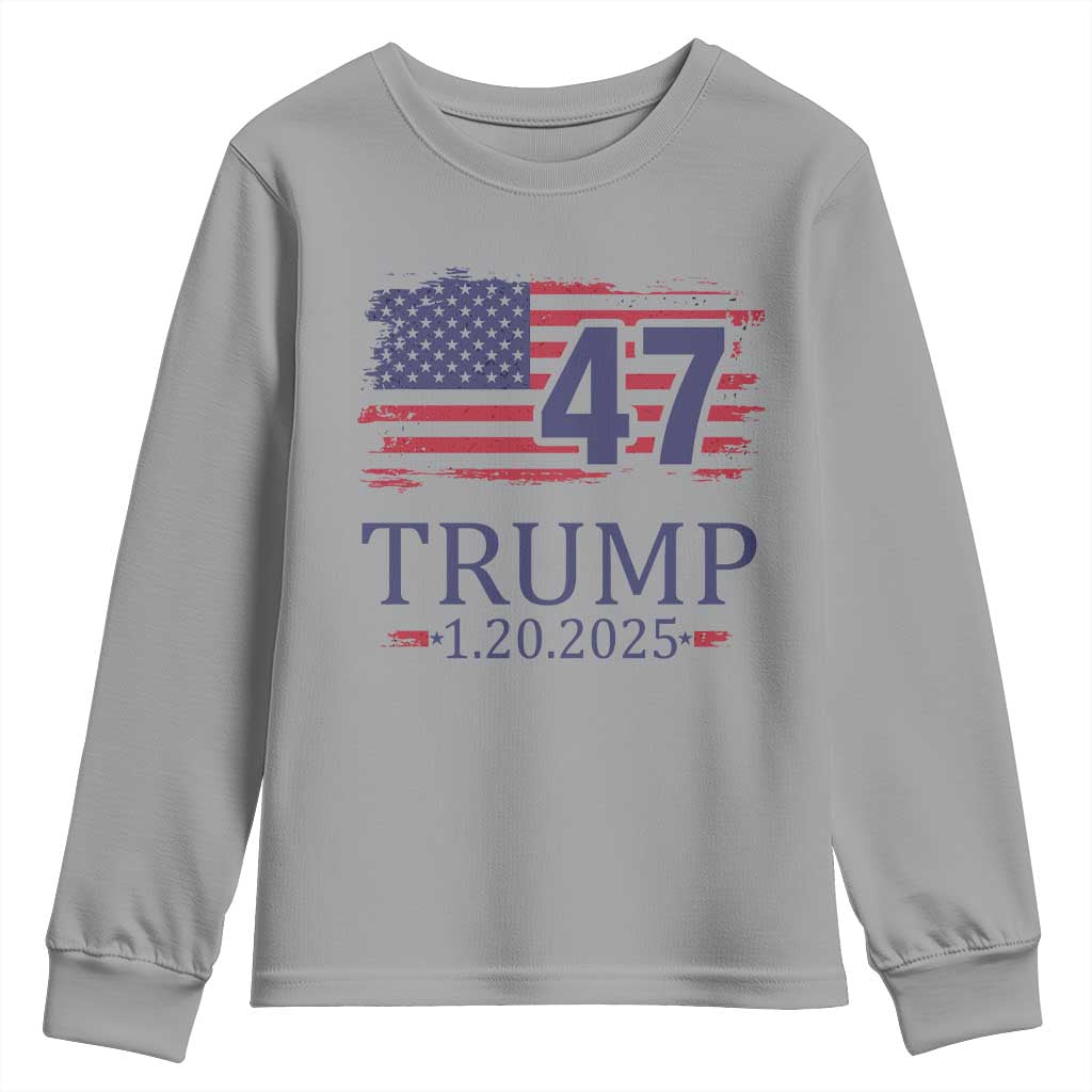 President Trump Inauguration Day 2025 Youth Sweatshirt 47th President January 20th American Flag TS02 Sport Gray Print Your Wear