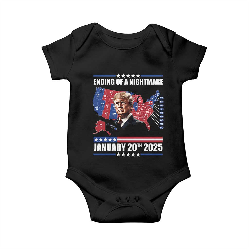 President Trump Inauguration Day 2025 Baby Onesie Ending Of A Nightmare January 20th 2025 Red States Map TS02 Black Print Your Wear