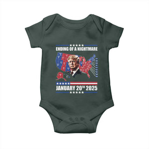 President Trump Inauguration Day 2025 Baby Onesie Ending Of A Nightmare January 20th 2025 Red States Map TS02 Dark Forest Green Print Your Wear