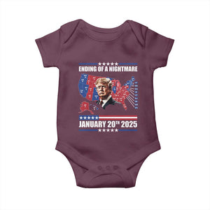 President Trump Inauguration Day 2025 Baby Onesie Ending Of A Nightmare January 20th 2025 Red States Map TS02 Maroon Print Your Wear