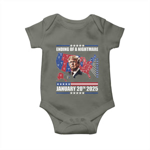 President Trump Inauguration Day 2025 Baby Onesie Ending Of A Nightmare January 20th 2025 Red States Map TS02 Military Green Print Your Wear