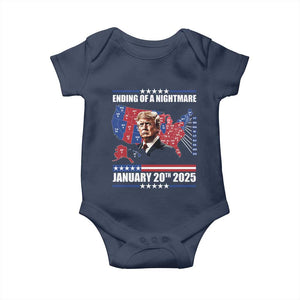 President Trump Inauguration Day 2025 Baby Onesie Ending Of A Nightmare January 20th 2025 Red States Map TS02 Navy Print Your Wear