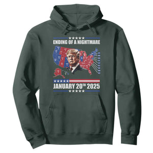 President Trump Inauguration Day 2025 Hoodie Ending Of A Nightmare January 20th 2025 Red States Map TS02 Dark Forest Green Print Your Wear