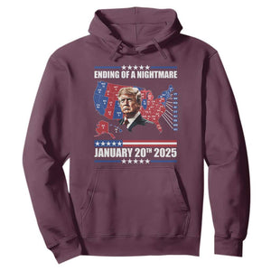 President Trump Inauguration Day 2025 Hoodie Ending Of A Nightmare January 20th 2025 Red States Map TS02 Maroon Print Your Wear