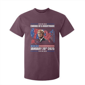 President Trump Inauguration Day 2025 T Shirt For Kid Ending Of A Nightmare January 20th 2025 Red States Map TS02 Maroon Print Your Wear