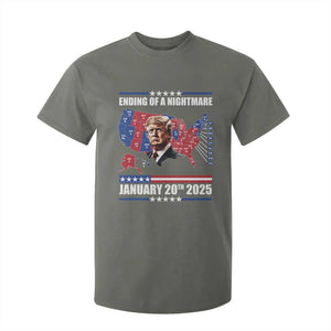 President Trump Inauguration Day 2025 T Shirt For Kid Ending Of A Nightmare January 20th 2025 Red States Map TS02 Military Green Print Your Wear