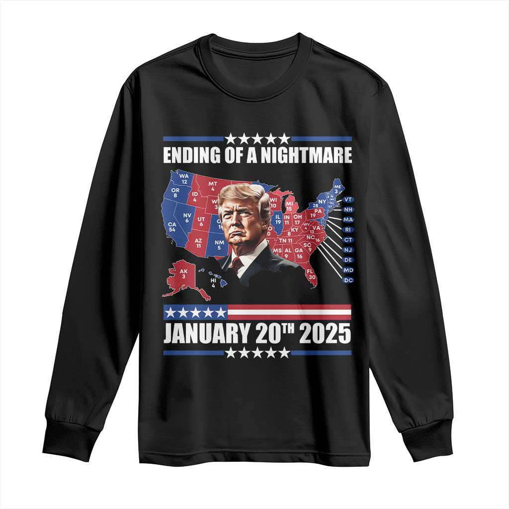 President Trump Inauguration Day 2025 Long Sleeve Shirt Ending Of A Nightmare January 20th 2025 Red States Map TS02 Black Print Your Wear