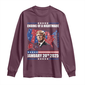 President Trump Inauguration Day 2025 Long Sleeve Shirt Ending Of A Nightmare January 20th 2025 Red States Map TS02 Maroon Print Your Wear