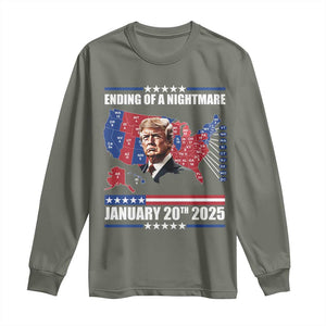 President Trump Inauguration Day 2025 Long Sleeve Shirt Ending Of A Nightmare January 20th 2025 Red States Map TS02 Military Green Print Your Wear