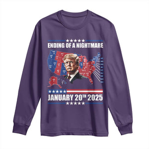 President Trump Inauguration Day 2025 Long Sleeve Shirt Ending Of A Nightmare January 20th 2025 Red States Map TS02 Purple Print Your Wear