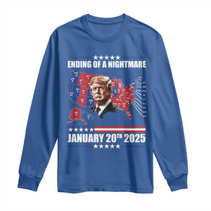 President Trump Inauguration Day 2025 Long Sleeve Shirt Ending Of A Nightmare January 20th 2025 Red States Map TS02 Royal Blue Print Your Wear