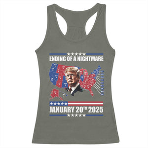 President Trump Inauguration Day 2025 Racerback Tank Top Ending Of A Nightmare January 20th 2025 Red States Map TS02 Military Green Print Your Wear