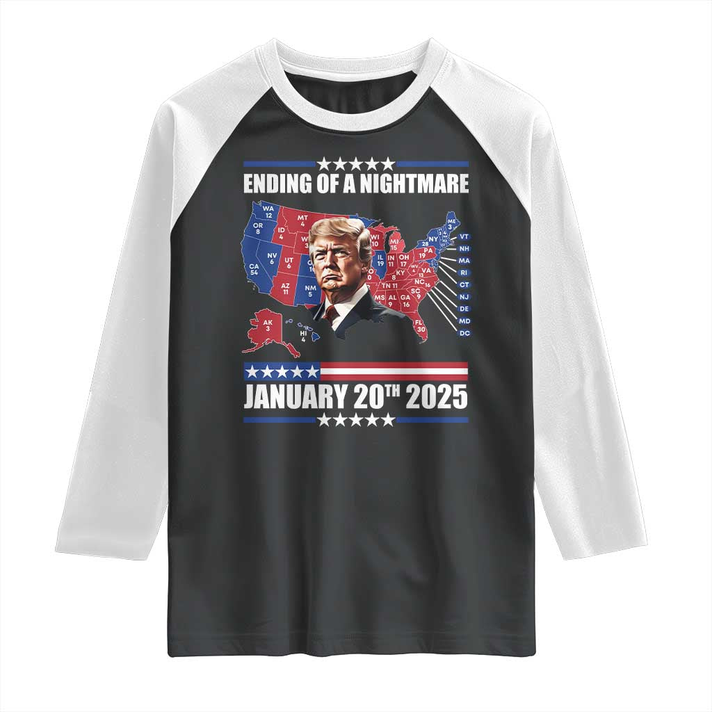 President Trump Inauguration Day 2025 Raglan Shirt Ending Of A Nightmare January 20th 2025 Red States Map TS02 Black White Print Your Wear