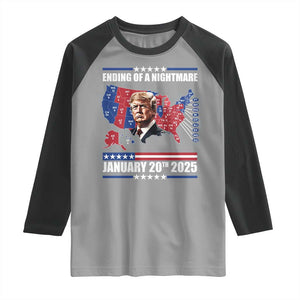 President Trump Inauguration Day 2025 Raglan Shirt Ending Of A Nightmare January 20th 2025 Red States Map TS02 Sport Gray Black Print Your Wear