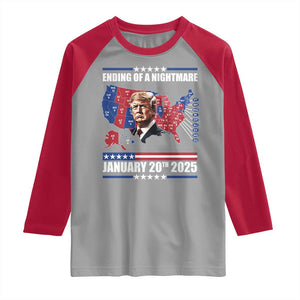 President Trump Inauguration Day 2025 Raglan Shirt Ending Of A Nightmare January 20th 2025 Red States Map TS02 Sport Gray Red Print Your Wear