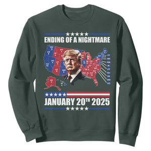 President Trump Inauguration Day 2025 Sweatshirt Ending Of A Nightmare January 20th 2025 Red States Map TS02 Dark Forest Green Print Your Wear