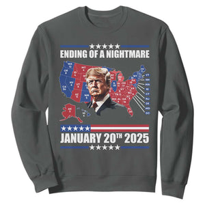 President Trump Inauguration Day 2025 Sweatshirt Ending Of A Nightmare January 20th 2025 Red States Map TS02 Dark Heather Print Your Wear