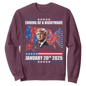 President Trump Inauguration Day 2025 Sweatshirt Ending Of A Nightmare January 20th 2025 Red States Map TS02 Maroon Print Your Wear