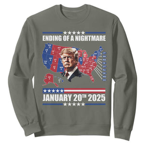 President Trump Inauguration Day 2025 Sweatshirt Ending Of A Nightmare January 20th 2025 Red States Map TS02 Military Green Print Your Wear