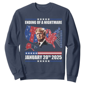 President Trump Inauguration Day 2025 Sweatshirt Ending Of A Nightmare January 20th 2025 Red States Map TS02 Navy Print Your Wear