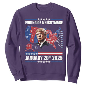 President Trump Inauguration Day 2025 Sweatshirt Ending Of A Nightmare January 20th 2025 Red States Map TS02 Purple Print Your Wear