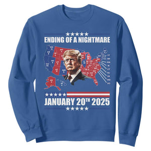 President Trump Inauguration Day 2025 Sweatshirt Ending Of A Nightmare January 20th 2025 Red States Map TS02 Royal Blue Print Your Wear